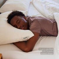 Thumbnail for male model size small stomach sleeper chinchilla ultra-soft down alternative microfiber pillow