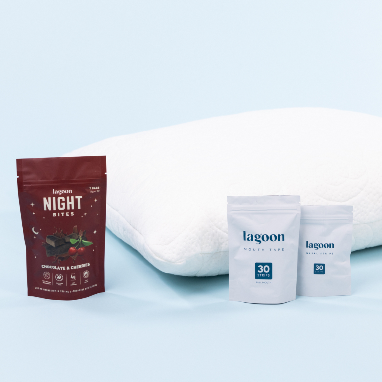 Deep Sleep Starter Pack | Lagoon Pillow, Night Bites, Mouth Tape & Nasal Strips