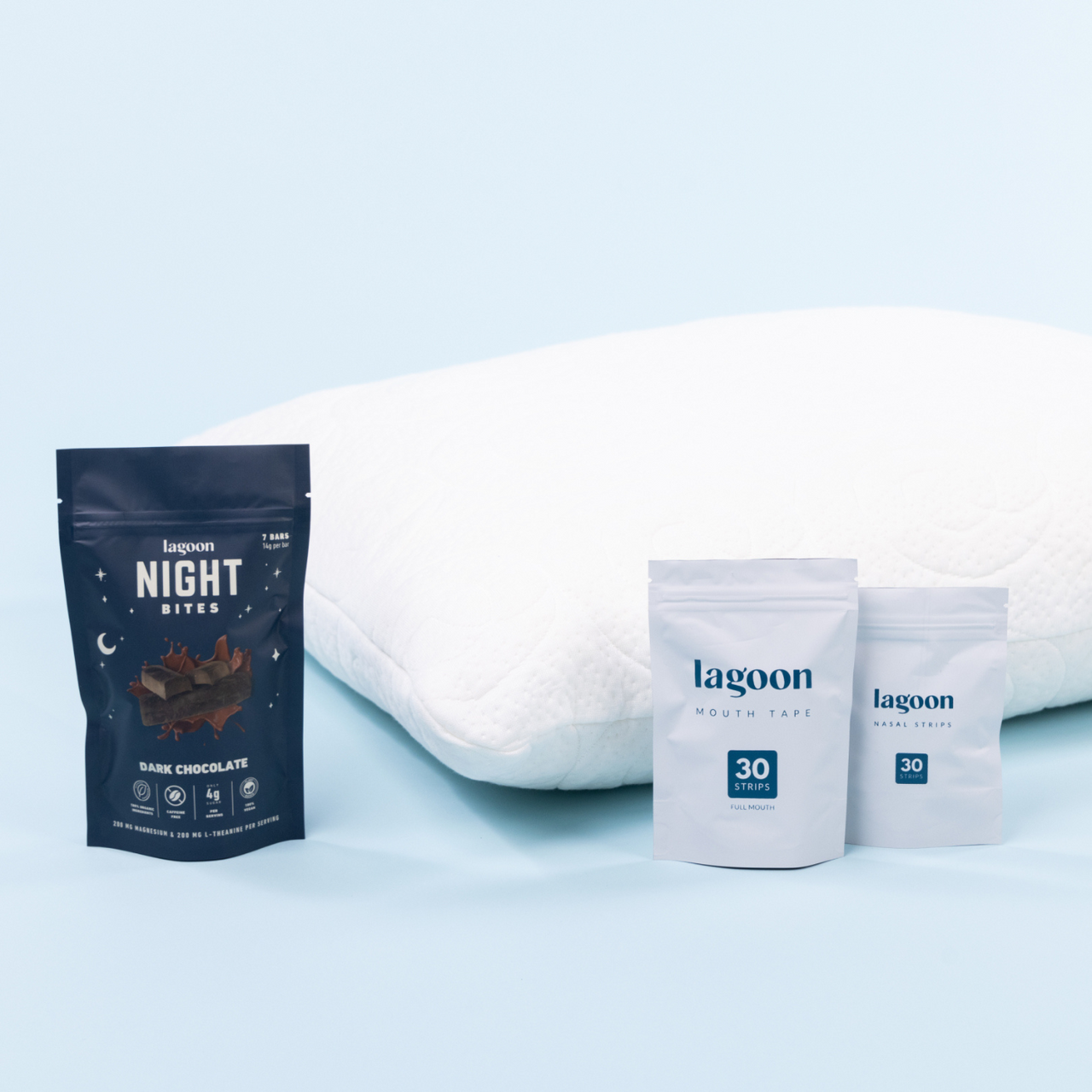 Deep Sleep Starter Pack | Lagoon Pillow, Night Bites, Mouth Tape & Nasal Strips