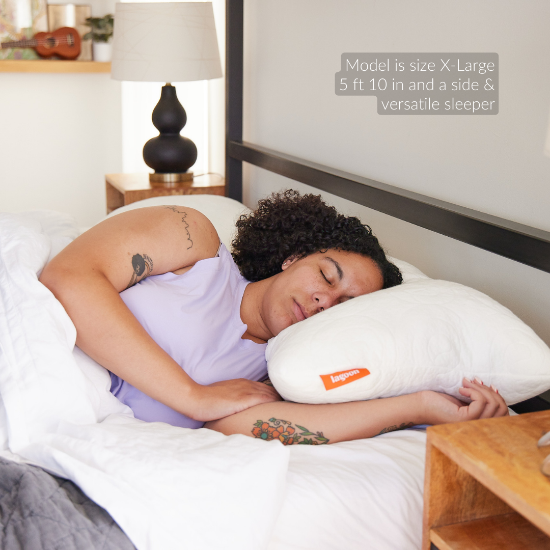 female model size XL side and versatile sleeper fox shredded memory foam medium soft pillow