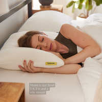 Thumbnail for female model size small side sleeper meerkat hybrid down alternative memory foam core pillow