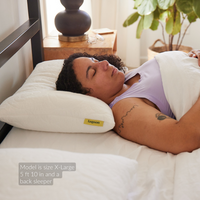 Thumbnail for female model size XL back sleeper  meerkat hybrid down alternative memory foam core pillow