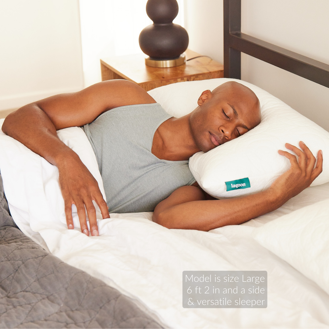 male model size large side and versatile sleeper otter gel infused cooling supportive shredded memory foam pillow