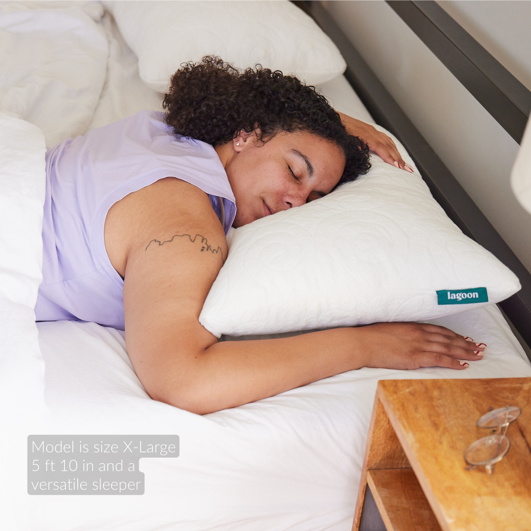 female model size XL versatile sleeper otter gel infused cooling supportive shredded memory foam pillow