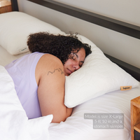 Thumbnail for female model size XL stomach sleeper puffin medium soft microfiber filled pillow