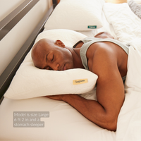 Thumbnail for male model size large stomach sleeper puffin medium soft microfiber filled pillow